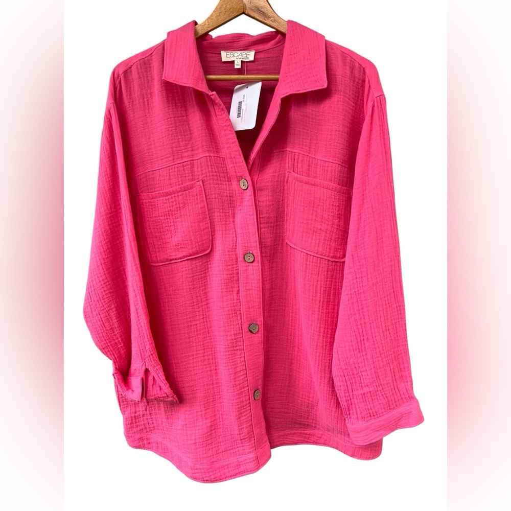 NWT Escape by Habitat Candy Pink Long Blouse/Swim Coverup | Size Large